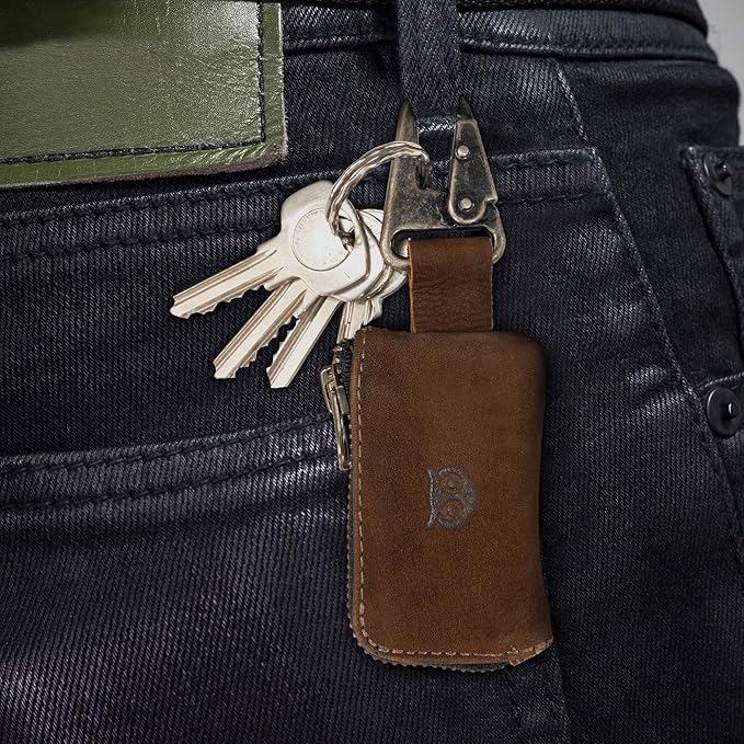 Hide & Drink, Rustic Leather Car Key Holder, Headphone & Charging Cables, Memory Cards, Flash Drives, Lighters, Cash Zipper Case with Clasp, Handmade :: Swayze Suede