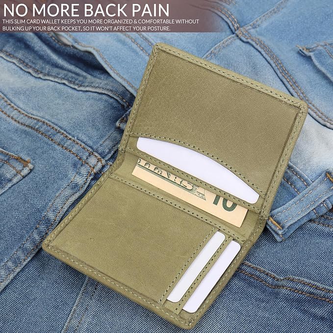 FOXHACKLE Full Grain Leather Credit Card Holder for Men and Women, Slim Bifold RFID Blocking Wallet, Thin Front Pocket Minimalist Wallet, Small Card Case.