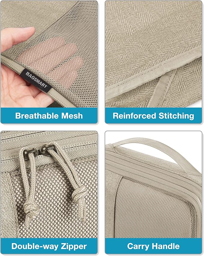 BAGSMART Compression Packing Cubes, Durable Travel Packing Cubes for Carry-On Suitcase, Lightweight Compressible Luggage Organizer Cruise Ship Travel Essentials, 6-Pack 1L+3M+1S+Shoe Bag, Khaki