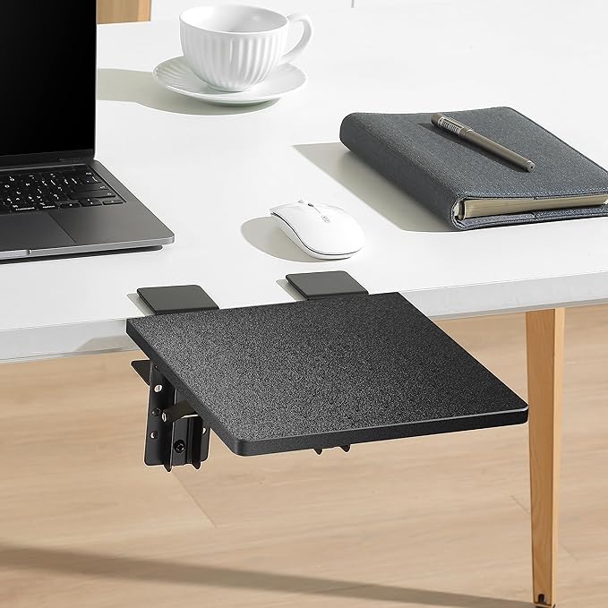 ETHU Desk Extender Tray, 9.4"x9.1" Ergonomics Computer Arm Wrist Rest for Desk, Foldable Keyboard Drawer Tray Clamp On Mount Easy to Install, Armrest Support for Home and Office (Black)