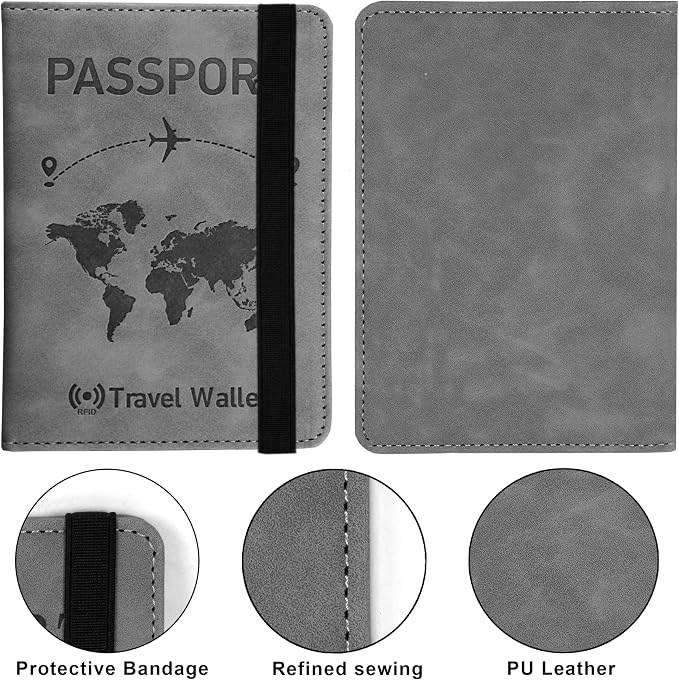 Storite Grey RFID Blocking PU Leather Travel Passport Holder Cover Travel Wallet Organiser Passport Case Travel Document Organiser for Men & Women (14.58 X 11CM- Grey)