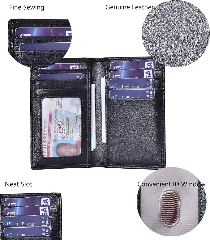 Slim Thin ID/Credit Card Holder RFID Genuine Leather Bifold Front Pocket Wallet