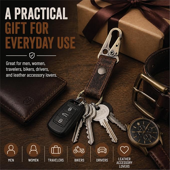 Genuine Leather Keychain with Belt Loop - Key Case Leather Tactical HK EDC Clip Fob Keychain Leathers Key Holder