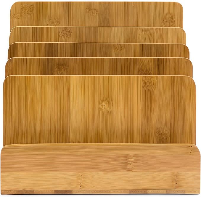 Bamboo Mail Organizer - File Holder Sorter for Letter and Folder Document Storage, Envelope Organization with 5 Slots for Office Desk, Countertop, Home Bill