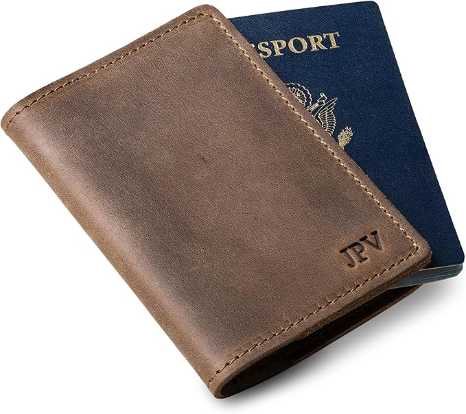 PEGAI Personalized Leather Passport Holder Cover Wallet Travel Essentials | 100% Soft Touch Rustic Travel Wallet Case, International Travel Must Haves | DeKalb (Sand Brown)