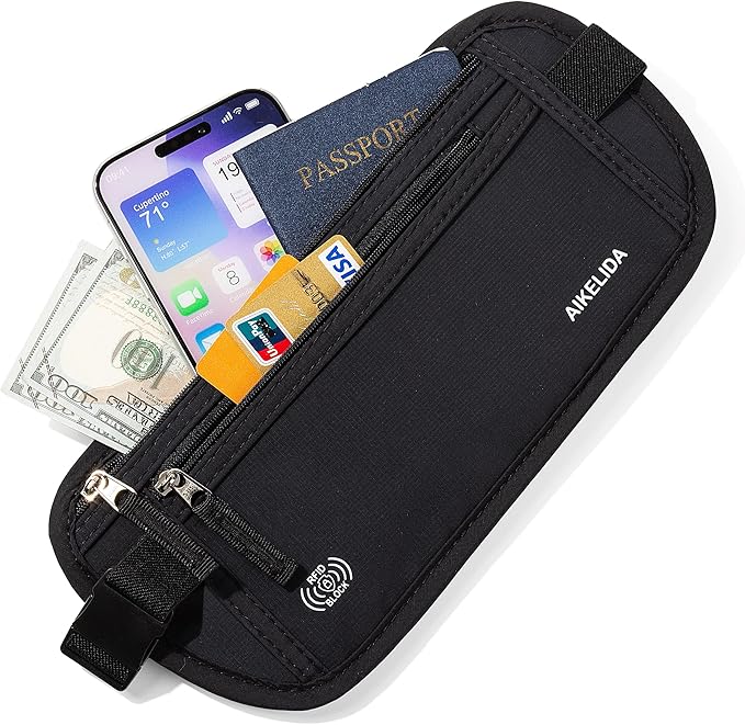 Money Belt - Slim Passport Holder RFID Blocking Travel Wallet Undercover Fanny Packs for Men Women - Black