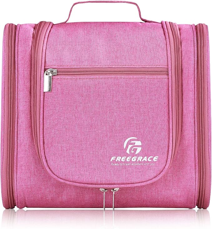 Freegrace Extra Large Hanging Toiletry Bag for Men and Women - Water-Resistant Nylon Travel Bathroom Organizer for Cosmetics, Makeup, and Toiletries