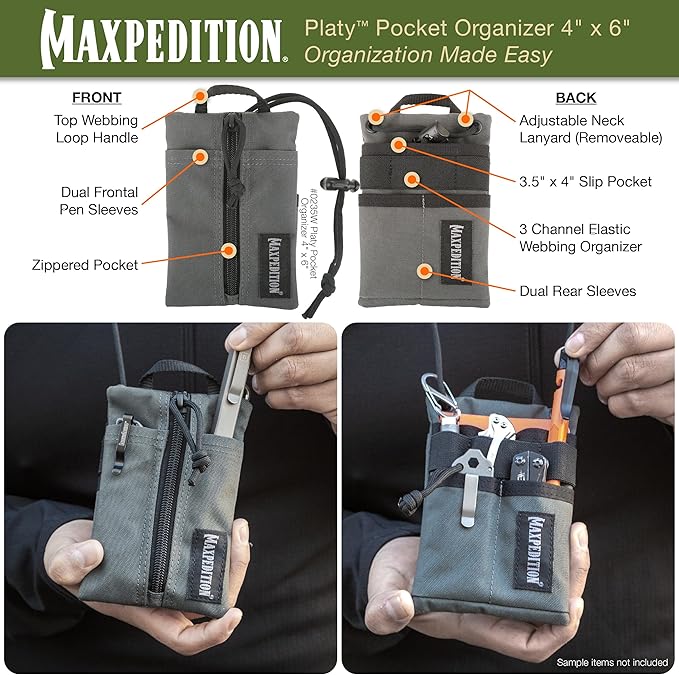 MAXPEDITION Platy Pocket Organizer, Durable EDC Tool Pouch for Men, Neck Wallet with Paracord Lanyard, Holds Flashlight, Multitool, Pen, Notebook