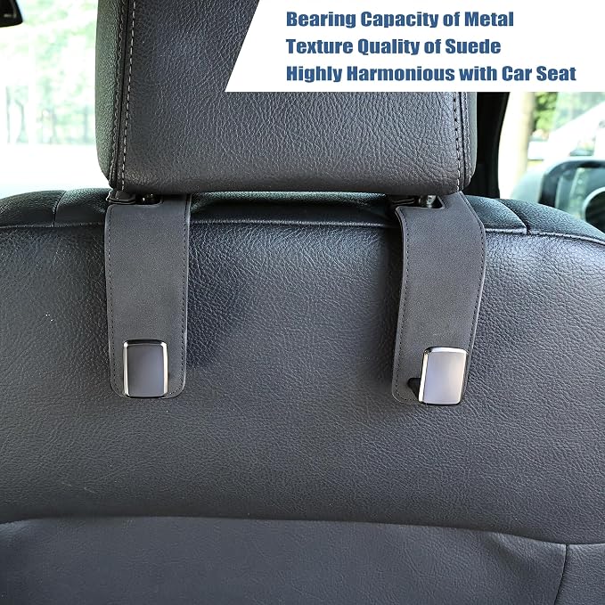 Amooca Car Seat Back Hook Universal Auto Storage Hanger Suede with Metal Car Seat Organizer for Handbag Purse Coat Umbrellas Grocery Bags 2 Pack Gray