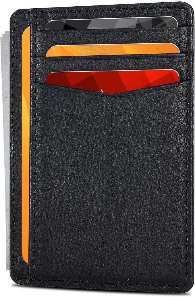 Oak Leathers Leather Slim Minimalist Wallet for Men & Women RFID Front Pocket Leather Card Holder Wallets (Nappa Black)