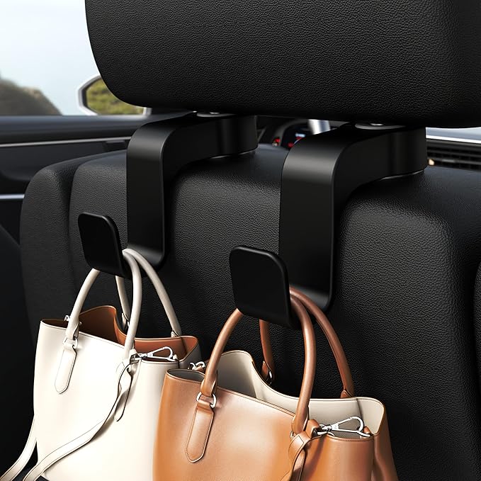 Amooca Car Seat Hooks Anti-Drop Headrest Storage Hanger Universal Fit Automotive Organizer for Purse Bag Coat Black 2 Pack