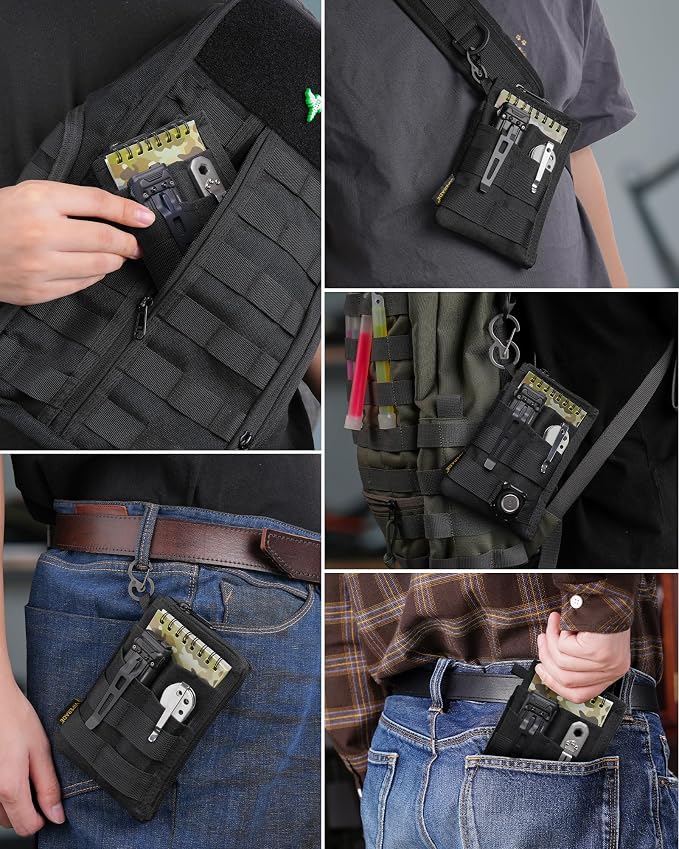 VIPERADE VE38 EDC Pocket Organizer, Slim EDC Wallet with 2 Zipper Pockets, EDC Pouch - 3 EDC Slots with 1 Larger Pocket for Flashlight, Multitool, Pen, Notebook