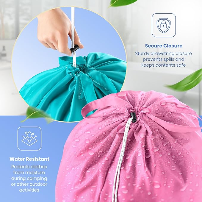 Extra Large Travel Laundry Bag - 2-Pack Fun Print Design Bags for Dirty Clothes - Durable Water-Resistant Fabric - Sturdy Drawstring Closure (Pink-Teal | Smell Me If You Dare)