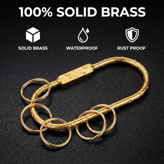 Tiezzi 8 Pack Gold Brass Key Rings with Screw Lock, Carabiner Keychain Clips with 10 O-Rings, Keychain Clasps & Bag Charm Holders for Purses, Tote Bags, Handbags and DIY Crafts