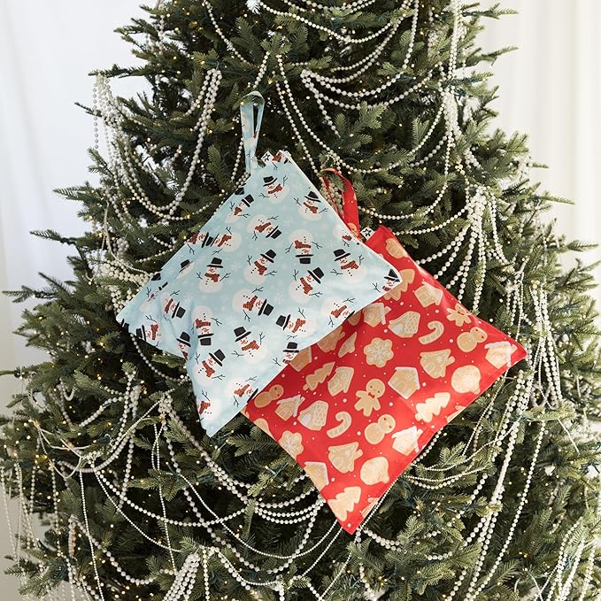 Tiny Twinkle Mess Proof Wet Bags | 2-Pack Reusable Waterproof Wet Bags for Swimsuits | Baby Clothes | Travel & Diaper Bag (Christmas Set)