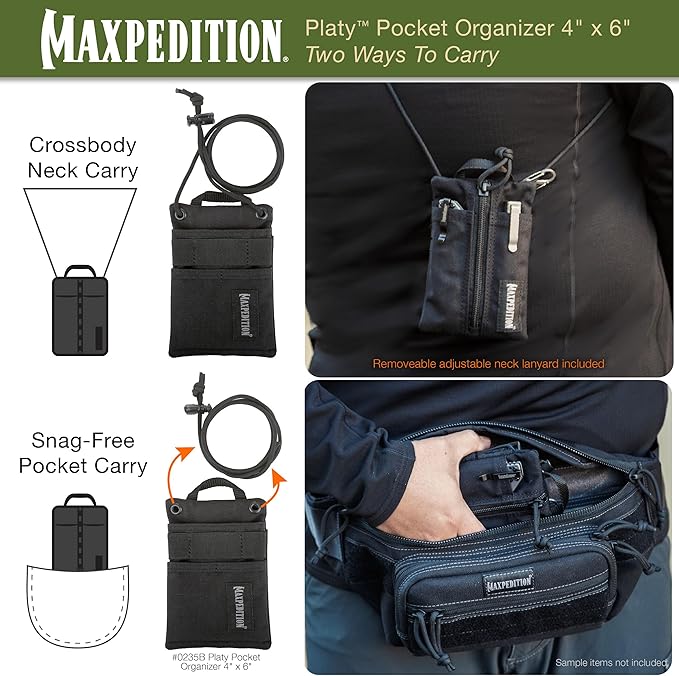 MAXPEDITION Platy Pocket Organizer, Durable EDC Tool Pouch for Men, Neck Wallet with Paracord Lanyard, Holds Flashlight, Multitool, Pen, Notebook