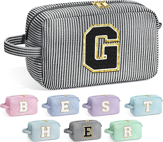YOOLIFE Graduation Gifts for Teen Girls - Initial Makeup Bag Letter Toiletry Pouch Cosmetic Case, Personalized Teen Girl Gifts Trendy Stuff Party Favor, Black G