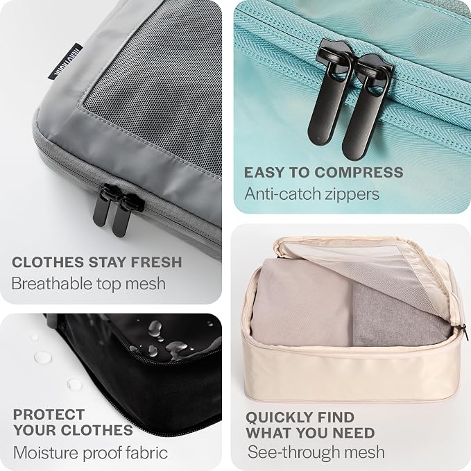 Aerotrunk Compression Packing Cubes for Travel - Luggage Organizer Bags - Double Zipper Packing Cubes for Suitcases (12-Pack, Teal)