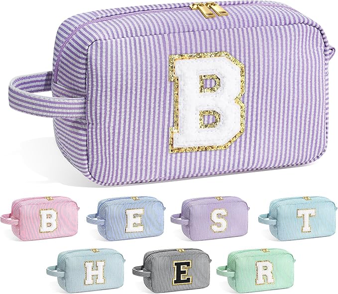 YOOLIFE Bridesmaid Proposal Gifts - Personalized Bridal Shower Bridesmaid Bride To Be Bachelorette Party Gifts Maid Matron Honor Gifts, Monogram Initial Purple Makeup Bag Cosmetic Bag, Purple B