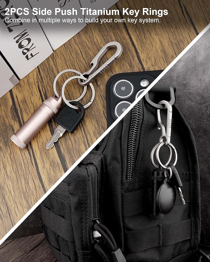 Titanium Key Rings Heavy Duty Side Push Split Key Chain Rings for Key Carabiner Quick Release Keychain