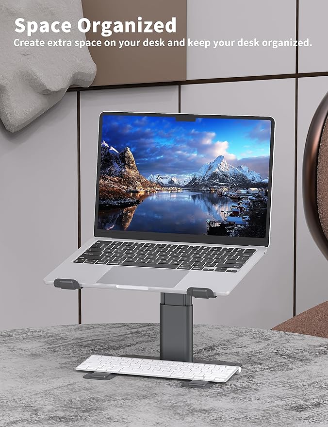 ALASHI Laptop Stand for Desk, Computer Stand Adjustable Height, Ergonomic Notebook Laptop Riser, Aluminum Metal Holder Compatible with 10 to 17.3 Inches Notebook PC Computer, Grey