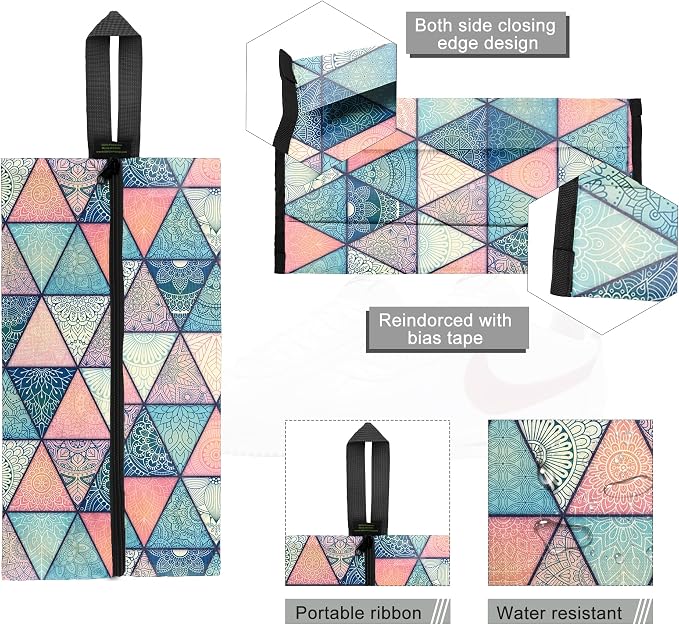 BeeGreen Shoe Bags 6 Pack Geometry Design for Travel with Handle as Packing Organizers for Suitcase and Luggage | Portable Nylon Storage Accessories for Vacations, Essential Gifts for Women and Men