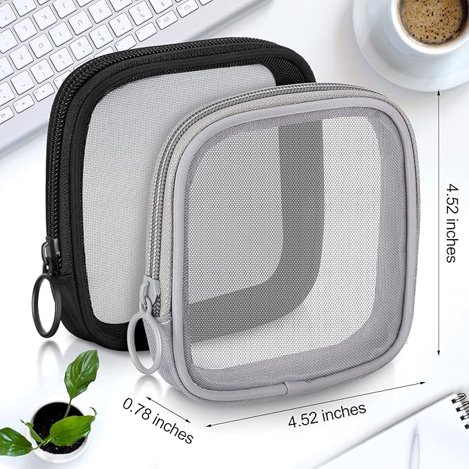 Weewooday 4 Pcs Mesh Makeup Bag Mesh Cosmetic Bag Travel Toiletry Pouch with Zipper Mini Makeup Cosmetic Purse for Daily Accessory(Small,Black, Gray)