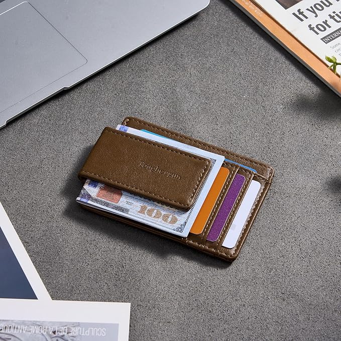 Toughergun Slim Wallet for Men RFID Blocking Money Clip, Minimalist Front Pocket Credit Card Holder, Magnetic Thin Mens Wallets with ID Window