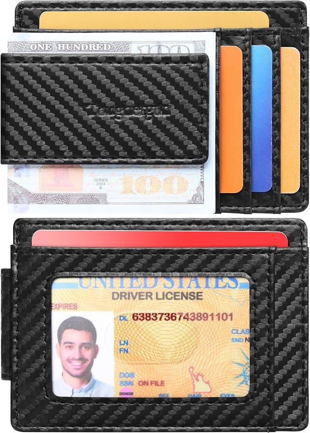 Toughergun Slim Wallet for Men RFID Blocking Money Clip, Minimalist Front Pocket Credit Card Holder, Magnetic Thin Mens Wallets with ID Window