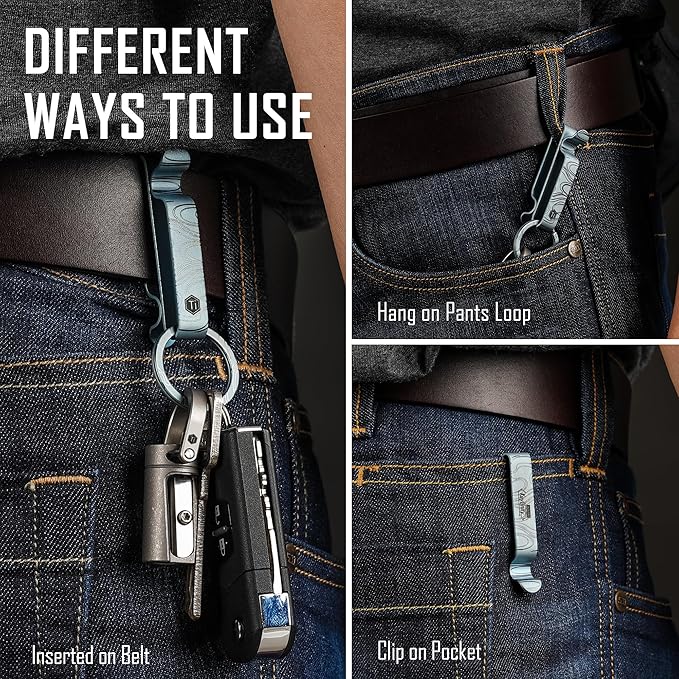 KeyUnity KM00 Titanium Belt Loop Keychain Clip Double Side Quick Release Key Holder with Detachable Key Ring