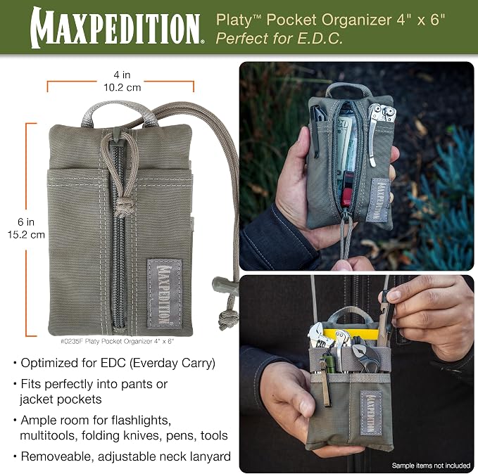 MAXPEDITION Platy Pocket Organizer, Durable EDC Tool Pouch for Men, Neck Wallet with Paracord Lanyard, Holds Flashlight, Multitool, Pen, Notebook