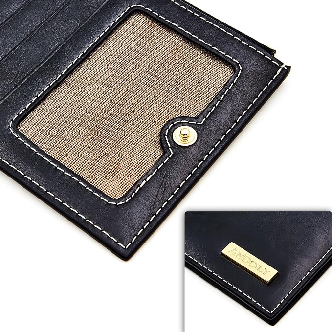 ANDOILT Women's Genuine Leather Wallet RFID Blocking Credit Card Holder Zipper Purse Cell Phone Handbag