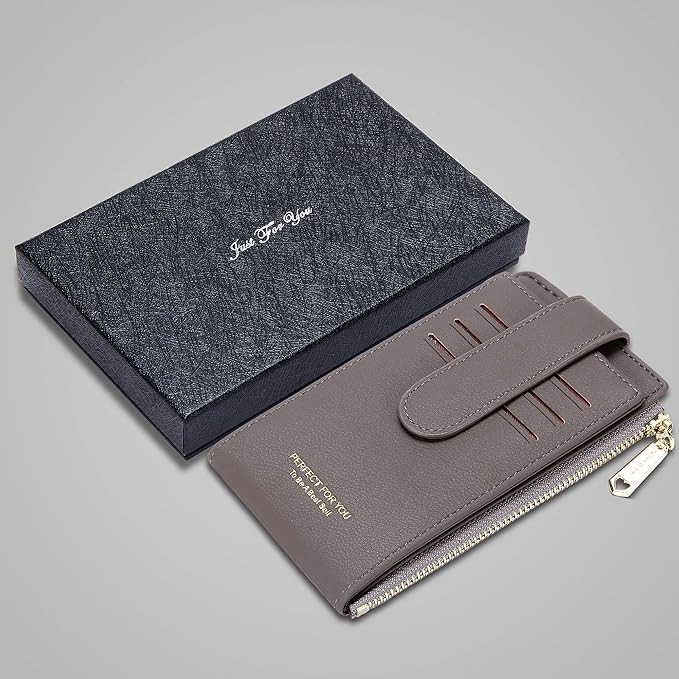 Badiya Slim Women Wallet RFID Blocking Bifold Compact 9 Card Slots Holder Wallets Soft Leather with Zipper Coin Pocket 2 ID Window