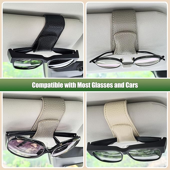 2 Packs Sunglasses Holders for Car Visor, Magnetic Leather Glasses Eyeglass Hanger Clip for Car, Ticket Card Clip Sunglasses Mount, Sunglass Organizer for Auto Accessories (White)