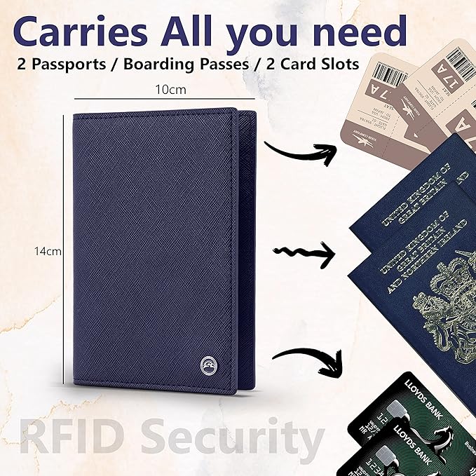 2 Passport Holder - Travel Essentials, RFID Blocking Wallet Credit Card Organiser, Plain Accessories Slim Cover For Men & Women | Travel Essentials, RFID Blocking, Wallet, Accessories, Slim Cover