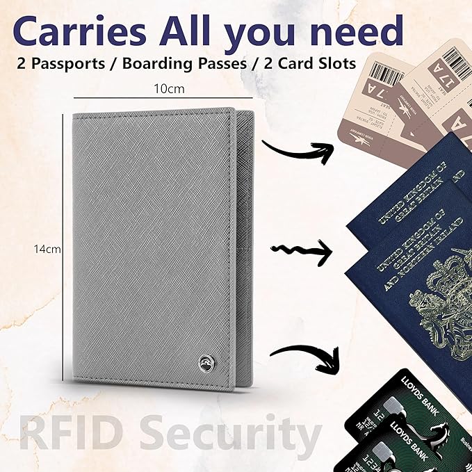 2 Passport Holder - Travel Essentials, RFID Blocking Wallet Credit Card Organiser, Plain Accessories Slim Cover For Men & Women | Travel Essentials, RFID Blocking, Wallet, Accessories, Slim Cover