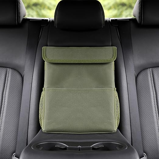 AOKJOY Car Garbage can with lid Leak Proof Vehicle Trash Can 3 Storage Pockets Hanging Waterproof car Trash Bag for SUV Green