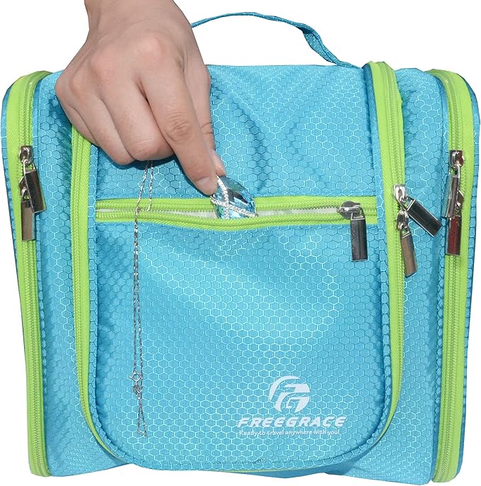 Freegrace Extra Large Hanging Toiletry Bag for Men and Women - Water-Resistant Nylon Travel Bathroom Organizer for Cosmetics, Makeup, and Toiletries