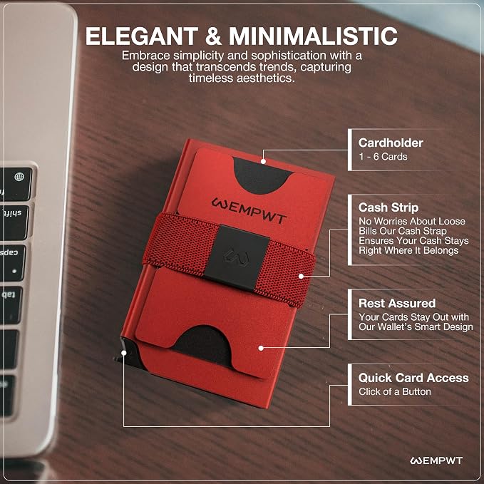Aluminum Cardholder Wallet for Men-Metal Wallets with Advanced RFID Layer Protection | Slim & Minimalist Trendy Cardholder with Convenient Push Button for Quick Card Access (Red)