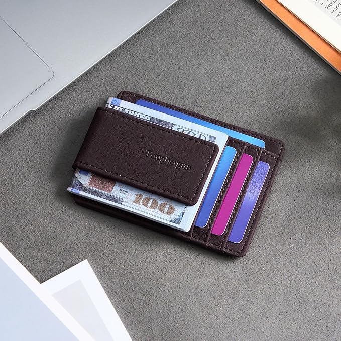 Toughergun Slim Wallet for Men RFID Blocking Money Clip, Minimalist Front Pocket Credit Card Holder, Magnetic Thin Mens Wallets with ID Window