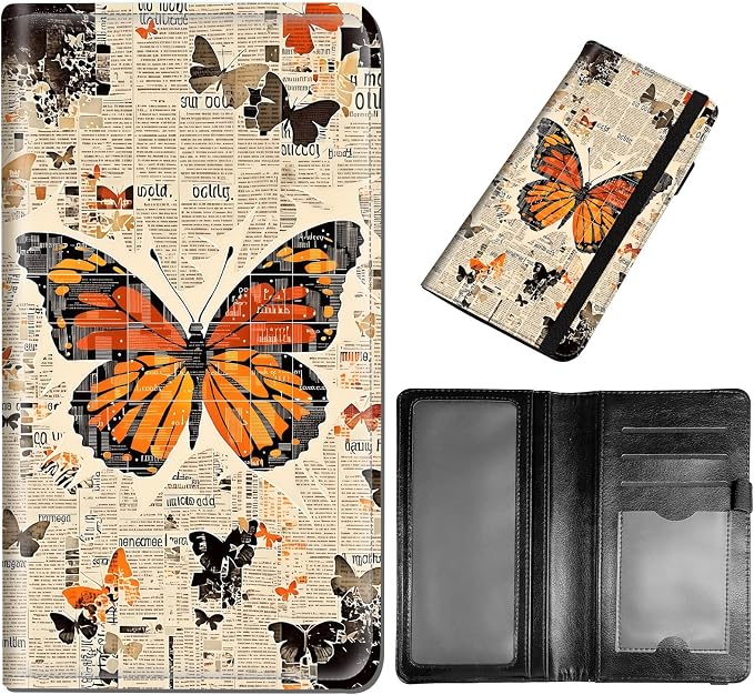 DEGDFSGR Checkbook Cover PU Leather Checkbook Covers for Women for Duplicate Checks, Check Book Covers with RFID Blocking Function for Personal Checkbook, Newspaper Collage Butterfly