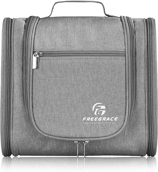 Freegrace Extra Large Hanging Toiletry Bag for Men and Women - Water-Resistant Nylon Travel Bathroom Organizer for Cosmetics, Makeup, and Toiletries