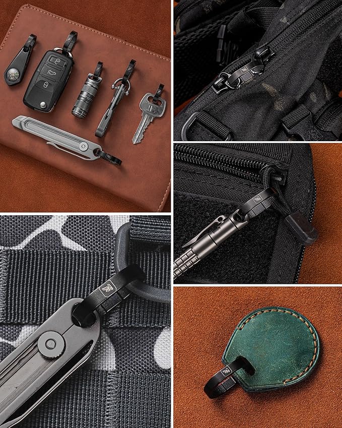 FEGVE Titanium Key Chain Clip with Side-Pushing Key Ring & 2/3inch D Ring for Car Fob Keys