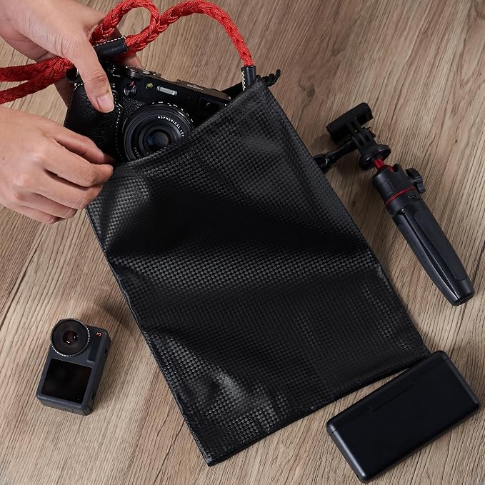 PALTERWEAR Tech-Weave PU-Coated Drawstring Bags (Set of 5) Water-Resistant, Directional-Stretch Travel Organizers for Gym, Beauty, Tech Gear - Strong Wipe-Clean (Black 3D, 7 x 9 In)