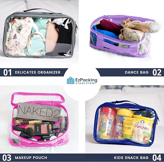 Small Clear Travel Packing Cube/See Through PVC Plastic Pouch for Carry On Suitcase, Backpack or Diaper Bag/Transparent Multipurpose Accessories, Makeup & Underwear Organizer w/Handle (Pink)