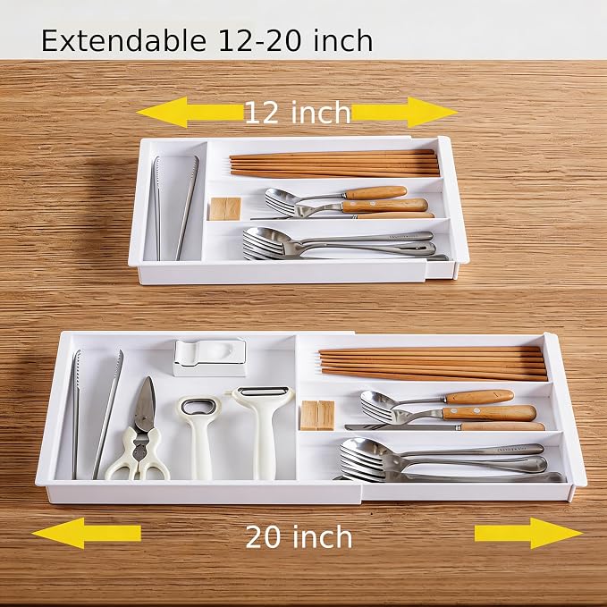 Plastic Drawers Organizer for Office Bathroom Bedroom Kitchen Desk - 1 Layers More White Storage Tray - Expandable 11.4-18.1 Inches (SHALLOW 1")