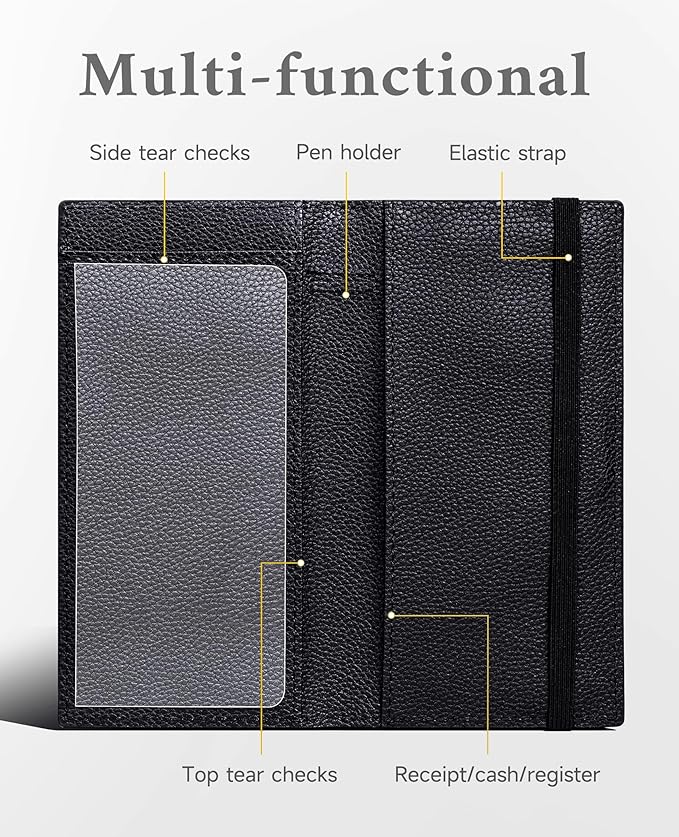 Zreal Checkbook Cover for Women & Men, Premium Vegan Leather Checkbook Holder for Top & Side Tear Duplicate Checks with RFID Blocking (Black)