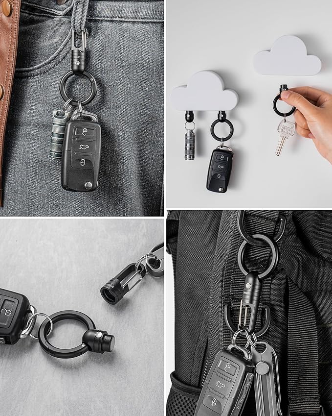 TISUR Magnetic Quick Release Keychain Clip, Small Carabiner Clip Holder,Detachable Key Chain hook with Snap Key Ring for Car