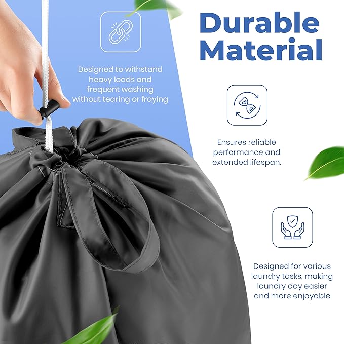 Handy Laundry Extra Large Travel Laundry Bags 2-Pack – 24 x 36 Inches Heavy Duty Water-Resistant Dirty Clothes Bags for Travel, Camping, Dorm, Family – Sturdy Drawstring Closure, Teal-Grey Print