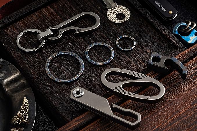 KeyUnity Titanium Flat Key Rings, 33/25/17.5mm Side Pushing Split Ring for Key Carabiner Flashlight Knife Dog ID Collar Tag